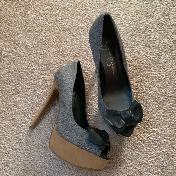Jessica Simpson Shoes - Jessica Simpson denim bow platform heels 7 new
